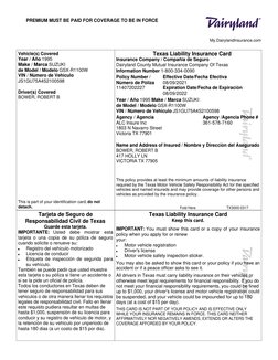 PREMIUM MUST BE PAID FOR COVERAGE TO BE IN FORCE
My.DairylandInsurance.com
Fold Here
Vehicle(s) Covered
Year / Año 1995
Make