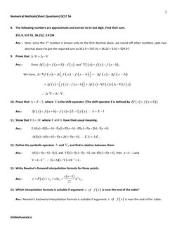 2 
Numerical Methods(Short Questions) DCST S6 
GH(Mathematics) 
 
8. The following numbers are approximate and correct to its