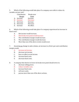 CVP Analysis Multiple Choice Questions | PDF | Market (Economics ...