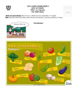 I.E.D. LAURA VICUÑA SEDE 3 
GUÍA DE INGLÉS 
TEMA: Los Vegetales    
            THE VEGETABLES  
   
 Meta de aprendizaje: