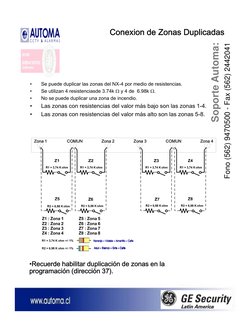 Conexion de Zonas Duplicadas
a:
041
•
Se puede duplicar las zonas del NX-4 por medio de resistencias.
e Autom
(562) 24420
•
S