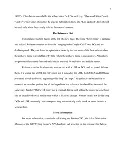 7 
 
 
1998”). If the date is unavailable, the abbreviation “n.d.” is used (e.g. “Shoes and Ships,” n.d.). 
“Last reviewe