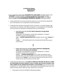 Co-Performer Release 
Agreement (the 
"Agreement") 
 
 
In favor of  pablo arturo ramirez chavez [UPLOADER’S FULL LEGAL NAME]