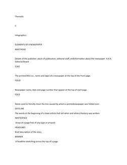 Thematic
 

 
Infographics
 
ELEMENTS OF A NEWSPAPER
MASTHEAD
 
Details of the publisher, place of publication, editorial st