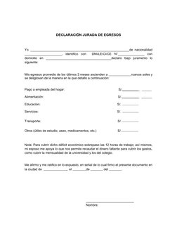 Declaración Jurada de Ingresos y Egresos | PDF | Economias