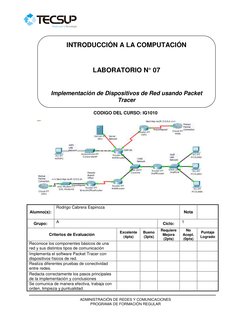 ADMINISTRACIÓN DE REDES Y COMUNICACIONES 
PROGRAMA DE FORMACIÓN REGULAR 
 
INTRODUCCIÓN A LA COMPUTACIÓN 
 
LABORATORIO N°