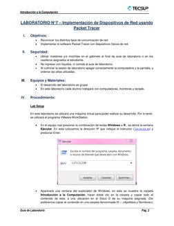 Introducción a la Computación 
 
 
 
Guía de Laboratorio 
 
Pág. 2 
 
LABORATORIO N°7 – Implementación de Dispositivos de Red