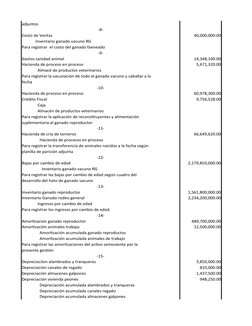 adjuntos
-8-
Costo de Ventas
40,000,000.00
             Inventario ganado vacuno RG
Para registrar  el costo del ganado faene