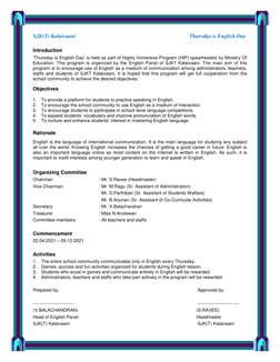 SJK(T) Kalaivaani 
 
 
 
        
          
      Thursday is English Day 
 
Introduction 
‘Thursday is English Day’ is he