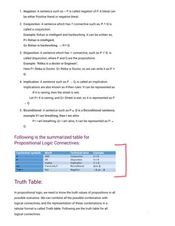 1. Negation: A sentence such as ¬ P is called negation of P. A literal can
be either Positive literal or negative literal.
2.