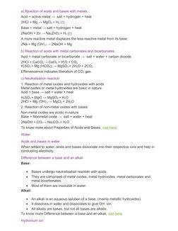 a) Reaction of acids and bases with metals
Acid + active metal →  salt + hydrogen + heat
2HCl + Mg → MgCl2 + H2 (↑)
Base + me