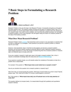 7 Basic Steps in Formulating a Research 
Problem
by Abdul Awal
 
 March 7, 2019
 
 
Research Problem is the very first step i