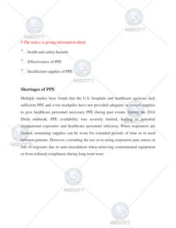 5 The notice is giving information about 
 health and safety hazards 
 Effectiveness of PPE 
 Insufficient supplies of PP