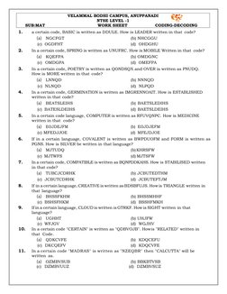 1. 
a certain code, BASIC is written as DDULE. How is LEADER written in that code? 
(a) NGCFGT 
(b) NHCGGU 
  (c)  OGDFHT