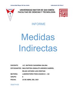 Universidad Mayor De San simón 
Laboratorio De Física l
UNIVERSIDAD MAYOR DE SAN SIMÓN
FACULTAD DE CIENCIAS Y TECNOLOGÍA
INFO