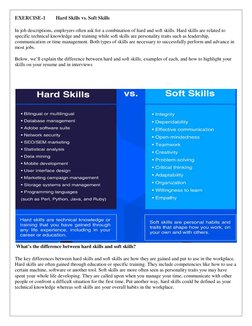 EXERCISE-1        Hard Skills vs. Soft Skills 
In job descriptions, employers often ask for a combination of hard and soft sk