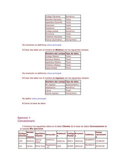 Codigo Paciente
Numérico
Nombre Paciente
Texto
Apellidos Paciente
Texto
Direccion 
Texto
Poblacion
Texto
Codigo postal
Numéri