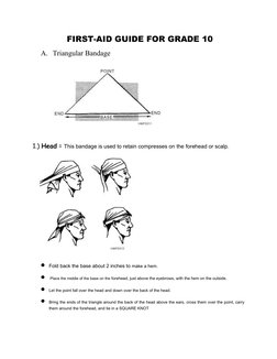 FIRST-AID GUIDE FOR GRADE 10
A. Triangular Bandage
 
1.) Head = This bandage is used to retain compresses on the forehead or