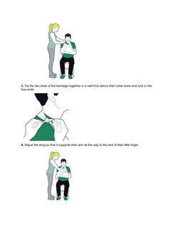 3. Tie the two ends of the bandage together in a reef knot above their collar bone and tuck in the 
free ends.
4. Adjust the