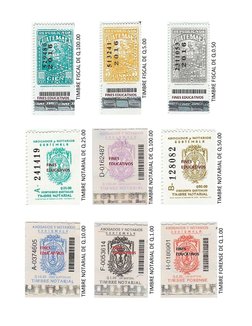 TIMBRE NOTARIAL DE Q.10.00 
TIMBRE NOTARIAL DE Q.1.00 
TIMBRE FORENSE DE Q.1.00 
TIMBRE NOTARIAL DE Q.25.00 
TIMBRE NOTARIA