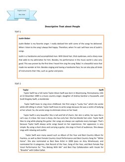 Descriptive Text about People
TEXT 1
TEXT 2
English Lesson
Miss Zulfa
Justin Bieber (https://www.bijakberbahasainggris.com/20