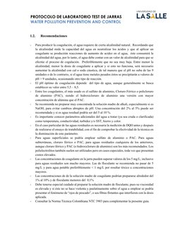 PROTOCOLO DE LABORATORIO TEST DE JARRAS             
 
     WATER POLLUTION PREVENTION AND CONTROL 
 
 
1.2. 
Recomendac