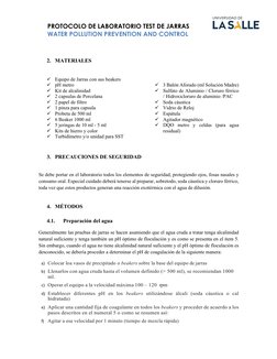 PROTOCOLO DE LABORATORIO TEST DE JARRAS             
 
     WATER POLLUTION PREVENTION AND CONTROL 
 
 
2. MATERIALES