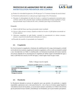 PROTOCOLO DE LABORATORIO TEST DE JARRAS             
 
     WATER POLLUTION PREVENTION AND CONTROL 
 
g) Reducir la velo