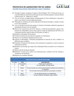 PROTOCOLO DE LABORATORIO TEST DE JARRAS             
 
     WATER POLLUTION PREVENTION AND CONTROL 
 
6) Encender el equ