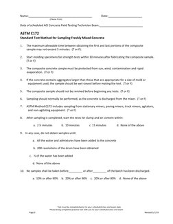 ACI Grade 1 Field Testing Practice Test | PDF | Concrete | Thermometer