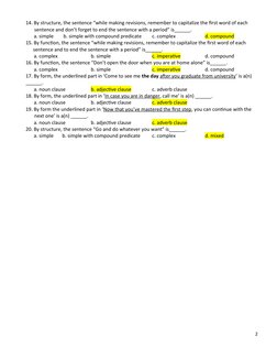 14. By structure, the sentence “while making revisions, remember to capitalize the first word of each 
       sentence and do