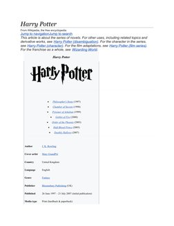 (https://en.wikipedia.org/wiki/File:Harry_Potter_wordmark.svg)Harry Potter
From Wikipedia, the free encyclopedia
Jump to nav
