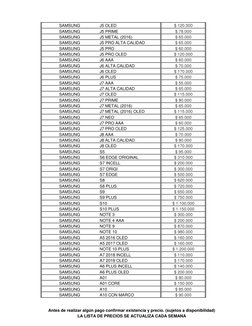 SAMSUNG 
J5 OLED 
$ 120.000
SAMSUNG 
J5 PRIME 
$ 78.000
SAMSUNG 
J5 METAL (2016)
$ 65.000
SAMSUNG 
J5 PRO ALTA CALIDAD
$ 65.0