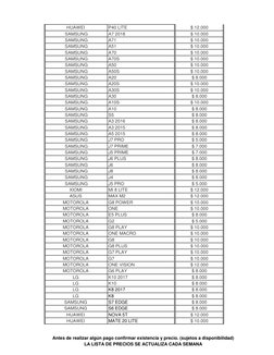 HUAWEI 
P40 LITE 
$ 12.000
SAMSUNG
A7 2018 
$ 10.000
SAMSUNG
A71
$ 10.000
SAMSUNG
A51 
$ 10.000
SAMSUNG
A70 
$ 10.000
SAMSUNG