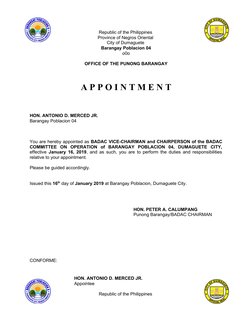 Republic of the Philippines
Province of Negros Oriental
City of Dumaguete
Barangay Poblacion 04
o0o 
OFFICE OF THE PUNONG BAR