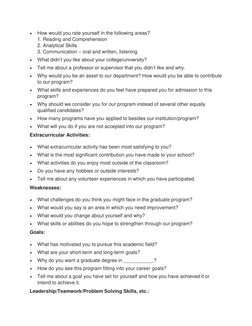  
How would you rate yourself in the following areas? 
1. Reading and Comprehension 
2. Analytical Skills 
3. Communication