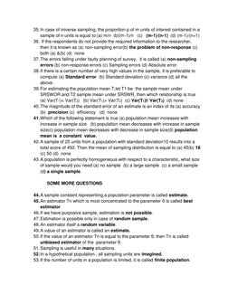 35.In case of iniverse sampling, the proportion p of m units of interest contained in a
sample of n units is equal to (a) m/n