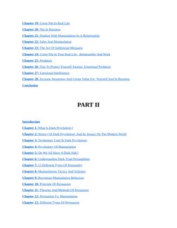 Chapter 19: Using Nlp In Real Life
Chapter 20: Nlp In Business
Chapter 21: Dealing With Manipulation In A Relationship
Chapte