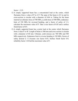 factor = 2.25.
12.A simply supported beam has a concentrated load at the center, which
fluctuates from a value of P to 4 P. T