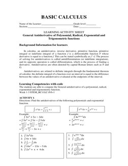 BASIC CALCULUS
Name of the Learner:
Grade level:
Section:
Date:
LEARN