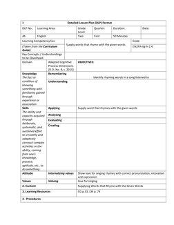 X                                                              Detailed Lesson Plan (DLP) Format
DLP No.:
Learning Area: