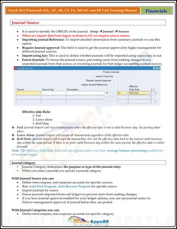 Oracle R12 Financials (GL, AP, AR, CE, FA, MOAC and EB Tax) Training Manual  (http://oracleapps88.blogspot.com/)
Financials