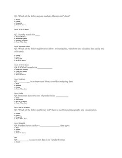 Pandas MCQs with Answers | PDF | Boolean Data Type | Data