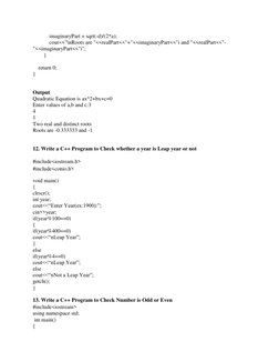 imaginaryPart = sqrt(-d)/(2*a); 
            cout<<"\nRoots are "<<realPart<<"+"<<imaginaryPart<<"i and "<<realPa