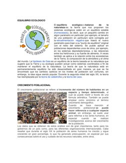 EQUILIBRIO ECOLOGICO
El equilibrio
 
ecológico o balance
 
de
 
la
naturaleza es  la  teoría  que  nos  proponen  los
sistema