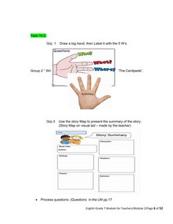 Task 15.2.
                 Grp. 1    Draw a big hand, then Label it with the 5 W’s
Group 2 “ Write a  five (5) sentence summ