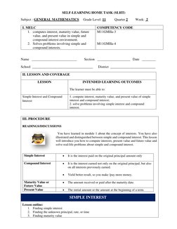 SELF-LEARNING HOME TASK (SLHT) 
Subject : GENERAL MATHEMATICS    Grade Level: 11      
Quarter 2    
Week:  2 
 
I. MELC 
COM
