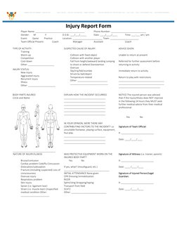 Injury Report Form 
Player Name: ______________________________________ 
Phone Number: ___________________________  
Gender: