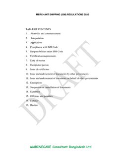 MERCHANT SHIPPING (ISM) REGULATIONS 2020 
                            
 
 
 
 
 
 
 
TABLE OF CONTENTS 
1.     Short title an