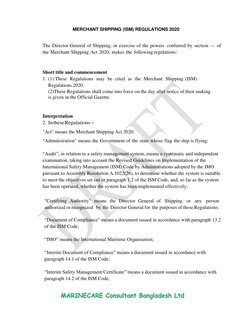 MERCHANT SHIPPING (ISM) REGULATIONS 2020 
                            
 
 
 
 
 
The Director General of Shipping, in exercis